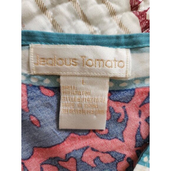 Jealous Tomato Women's V-Neck cold shoulder top‎ Bohemian Beach Rayon Size L - Picture 9 of 9